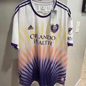 Men’s Adidas Purple and Orange Soccer Jersey Orlando City